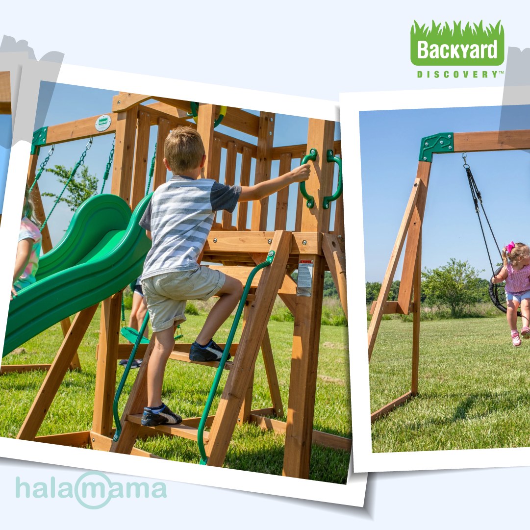Transform your backyard into a play paradise with the Grayson Peak Swing Set from Backyard Discovery