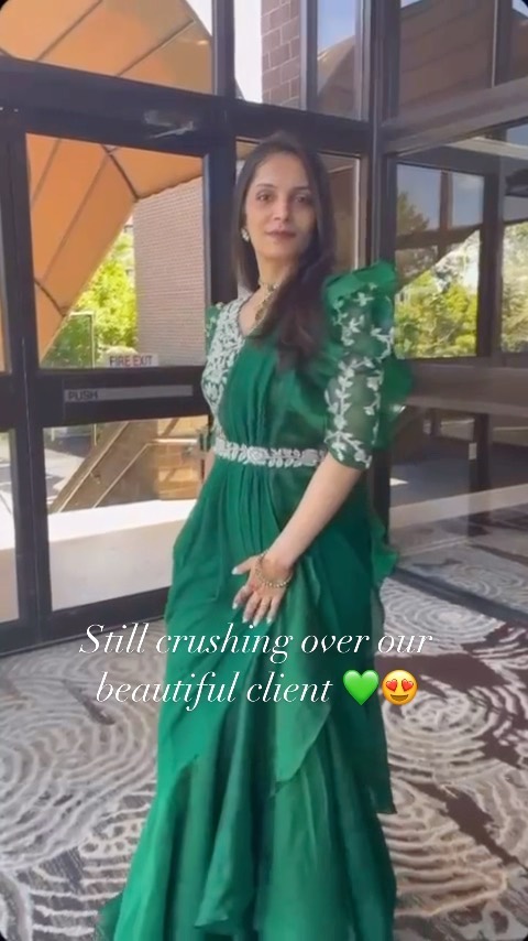 Client Love 💚😍 Our gorgeous client in Nayantaara Signature drape ruffle saree with hand embroidere