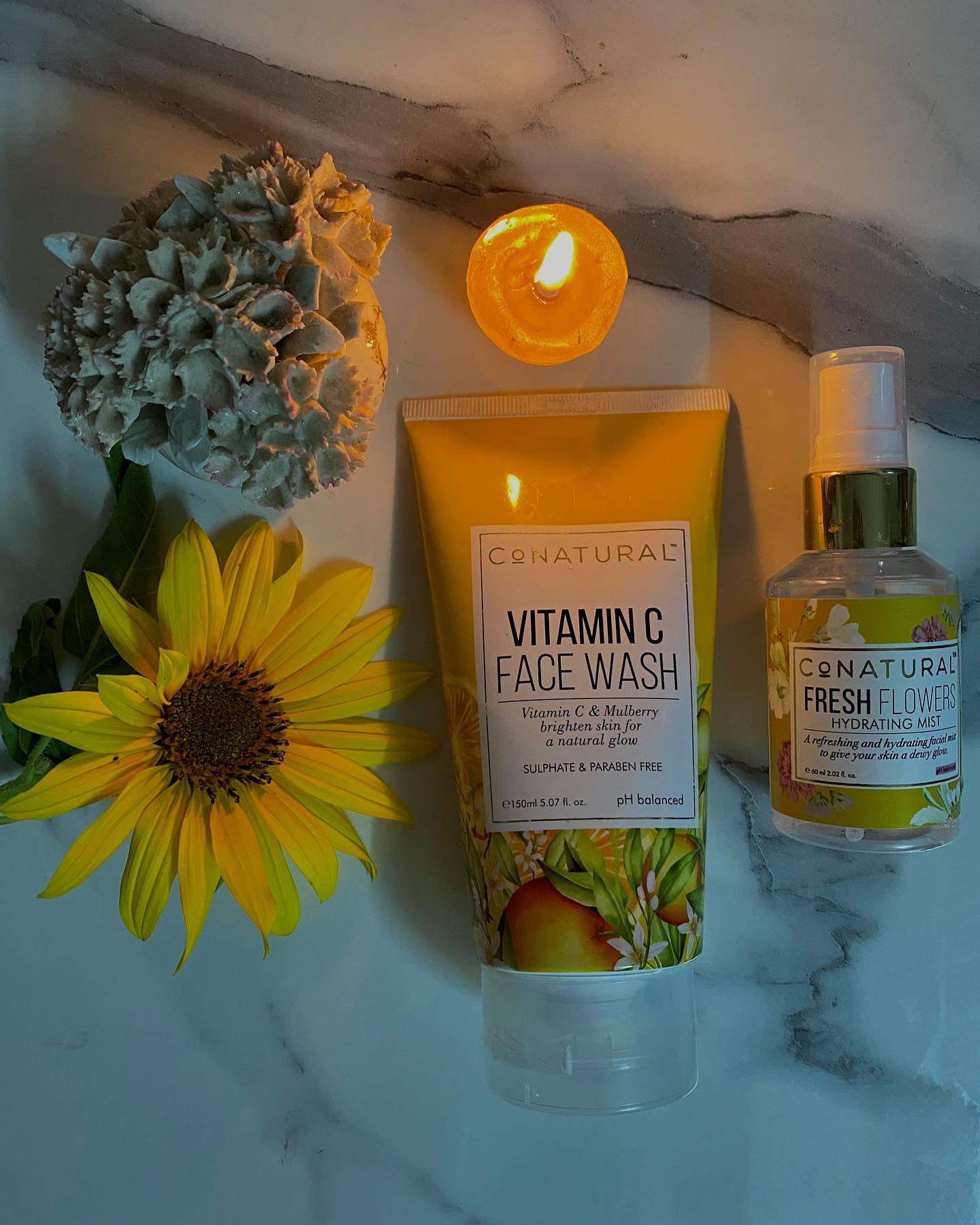 I got a good experience with this conatural vitamin c facewash and hydrating mist if u people wants 