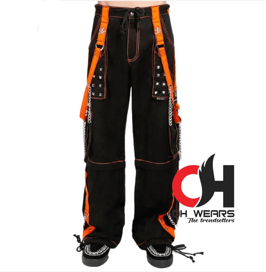 Men Gothic Step Chain Pant with Orange Straps

