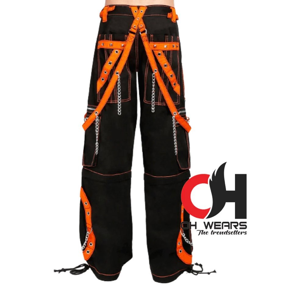 Men Gothic Step Chain Pant with Orange Straps

