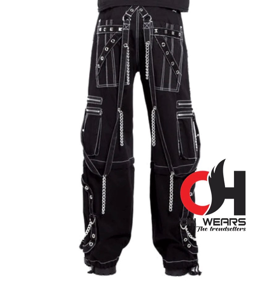 Handmade black electro bondage rave men gothic cyber chain pant

