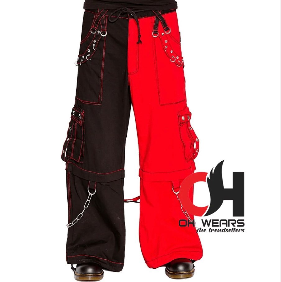 Men Bondage Punk Rock Transformer Baggy with Black Split Leg Tripp Pant 


