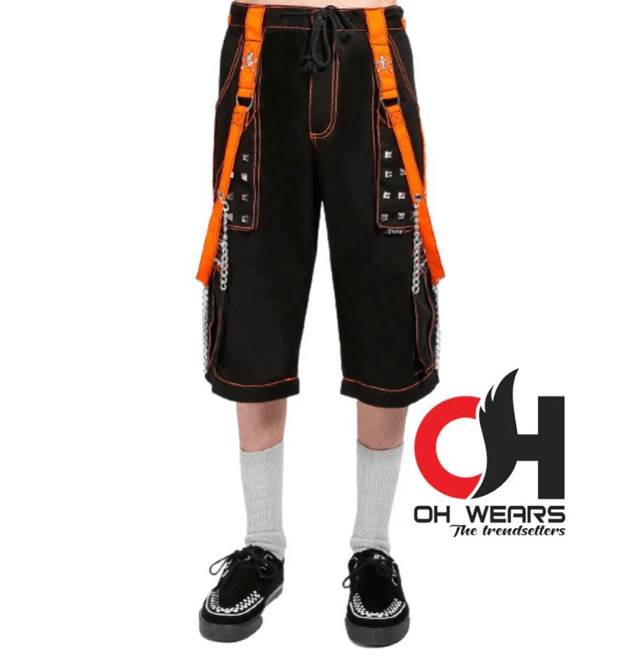 Men Gothic Step Chain Pant with Orange Straps

