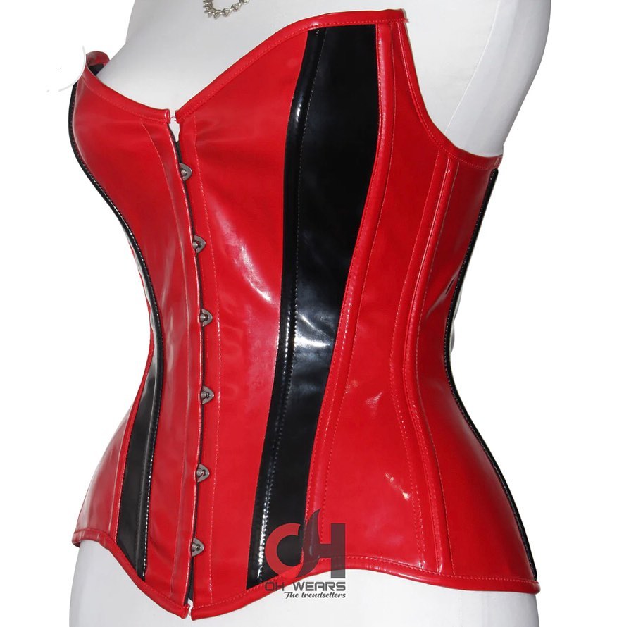 Women Red PVC Overbust Corset Steel Boned Waist Trainer 

All range of colors and customization are 