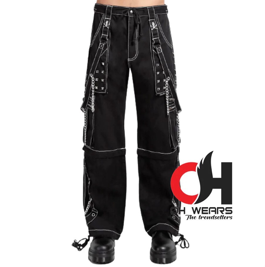 Handmade black electro bondage rave men gothic cyber chain pant

