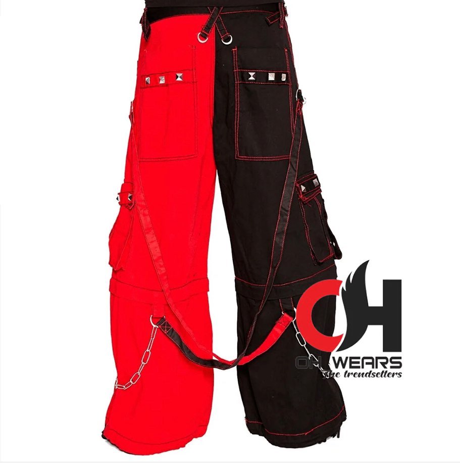 Men Bondage Punk Rock Transformer Baggy with Black Split Leg Tripp Pant 

