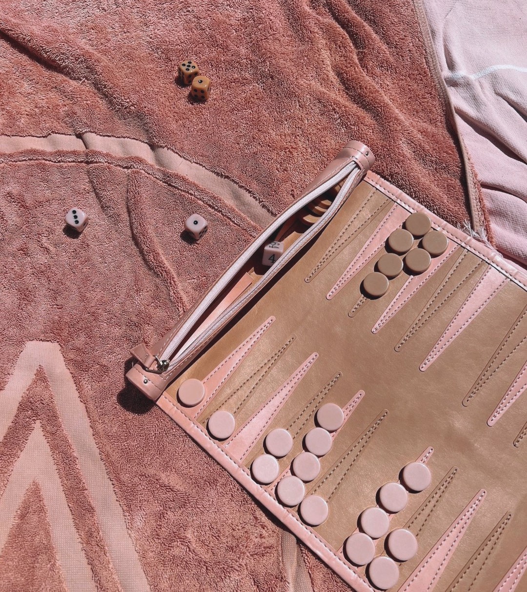 Vacay Essentials. AUTORE MODA 100% Cotton Towel & Genuine Leather Travel Backgammon Set