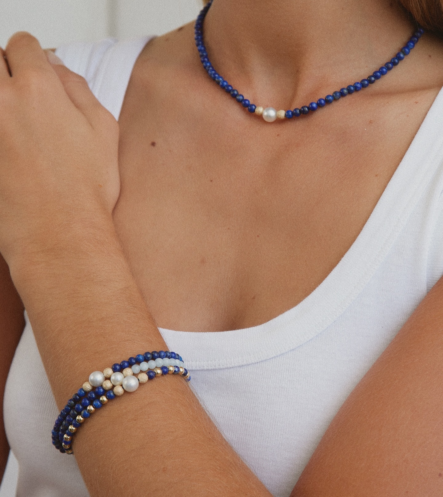 Beaded bracelets and chokers each crafted with South Sea pearls, 14k Gold filled Beads and nature-in