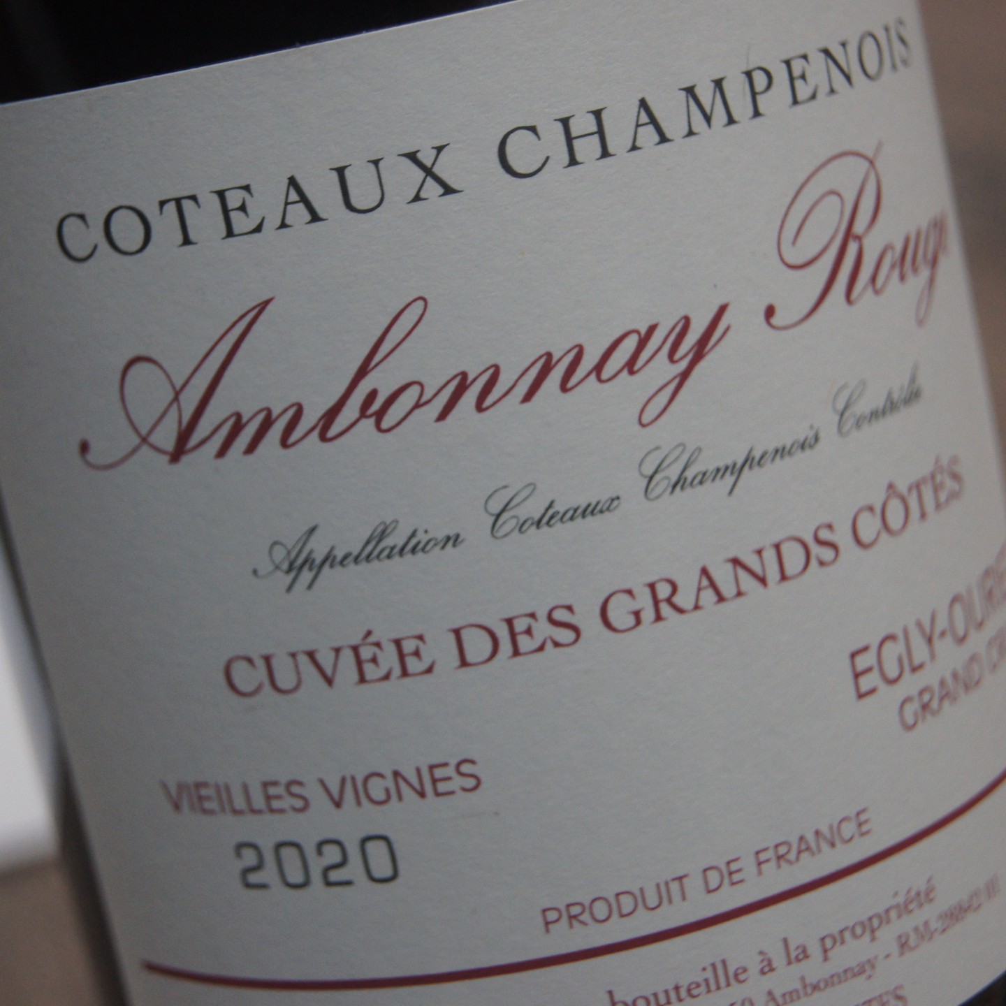 2020 Egly-Ouriet Coteaux Champenois Ambonnay Rouge 'Cuvee des Grands Cotes' Vieilles Vignes. This is