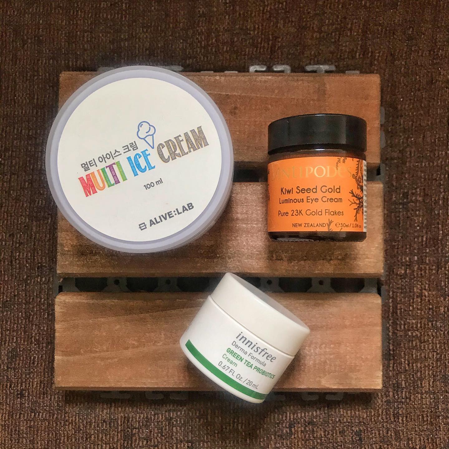 Have been consistent using these 3 lately in my routine. 

alivelab.my Multi Ice Cream *
tnsskinlab 