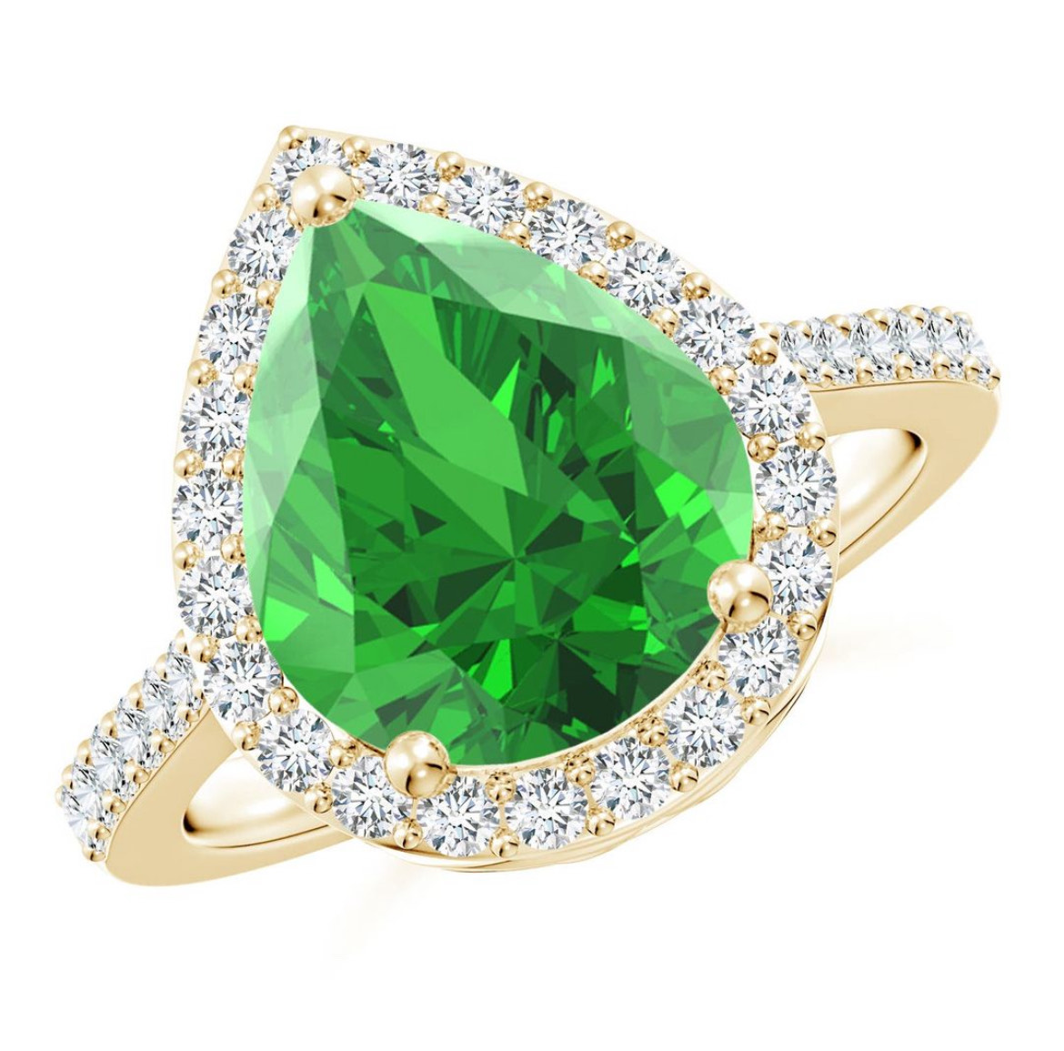 Lab-Grown Pear Emerald Ring with Lab Diamond Halo