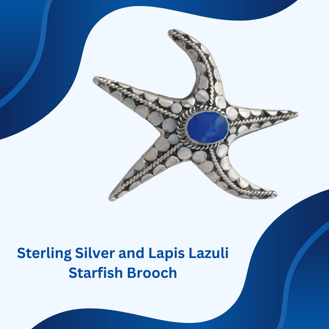 Stunning pin, handcrafted in 950 Sterling Silver with Lapis Lazuli detail. This brooch has a solid s
