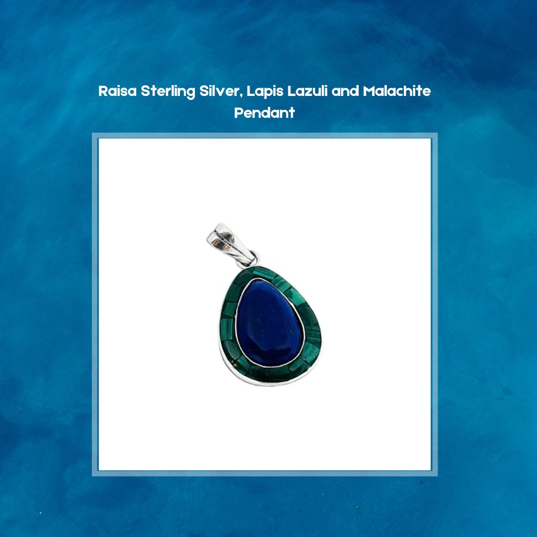 Introducing the Raisa Sterling Silver Lapis Lazuli and Malachite Pendant—a harmonious blend of tradi