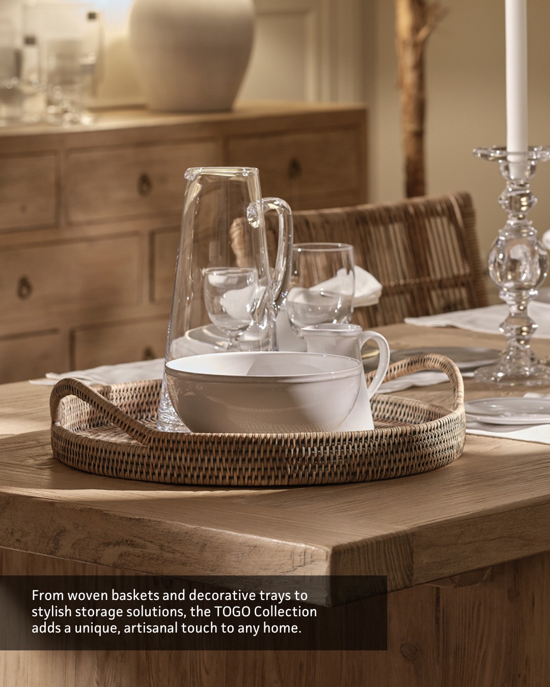 Since 2007, the TOGO Collection has been a timeless part of FLAMANT, featuring handcrafted rattan pi