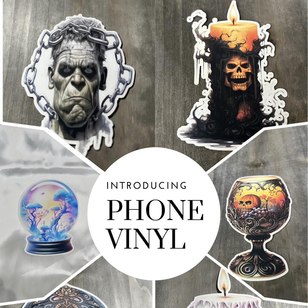 Introducing Phone Vinyl -- these water-resistant, durable vinyl stickers are handmade and printed to