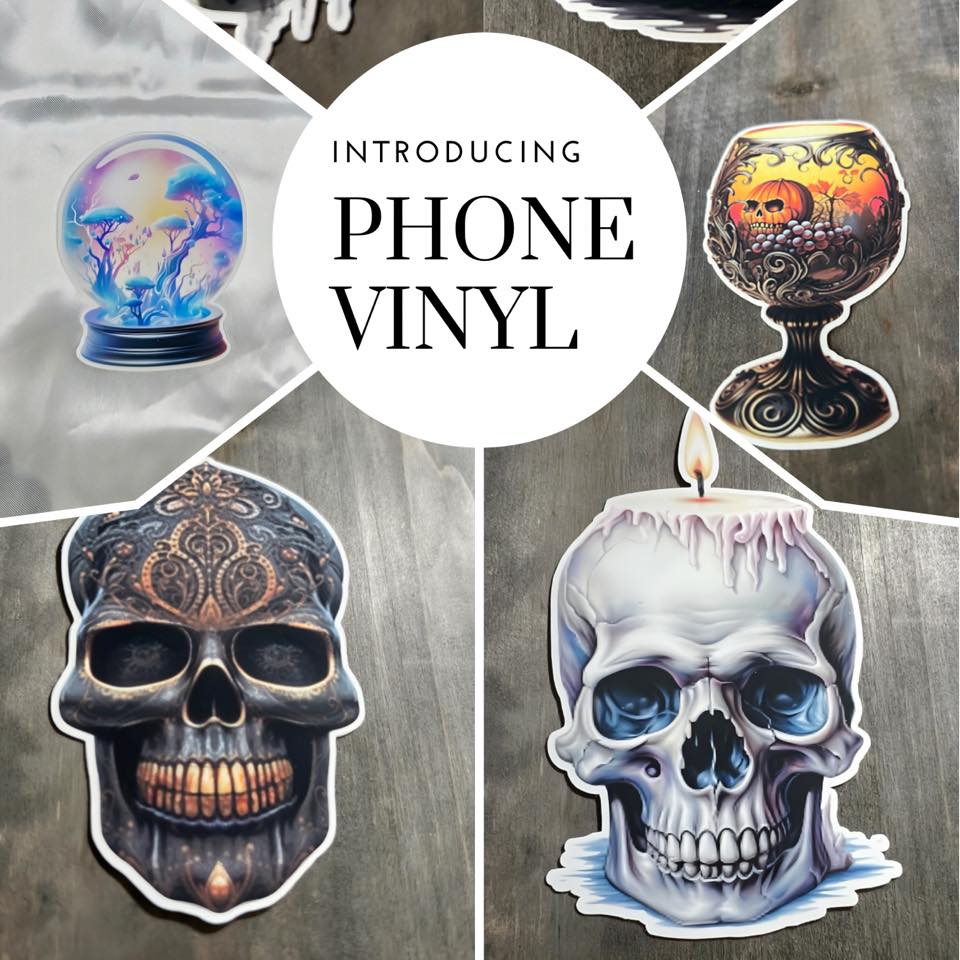 Introducing Phone Vinyl -- these water-resistant, durable vinyl stickers are handmade and printed to