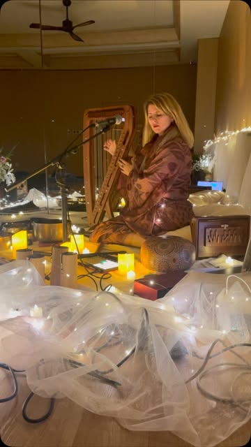 Sound bath meditation in Shanghai, China at the Noble Center with my @harp_e_harp making its debut! 