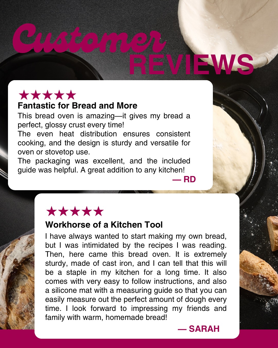 Real customers, real reviews!⭐️⭐️⭐️⭐️⭐️ See why bakers love our ceramic bread oven—swipe to read the