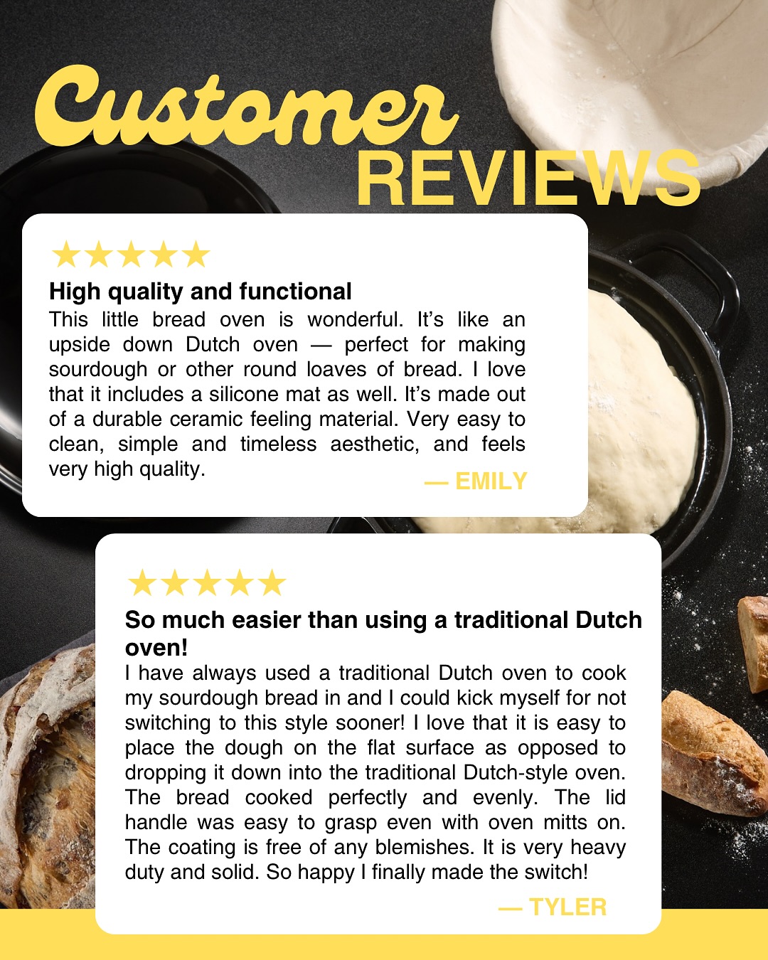 Real customers, real reviews!⭐️⭐️⭐️⭐️⭐️ See why bakers love our ceramic bread oven—swipe to read the