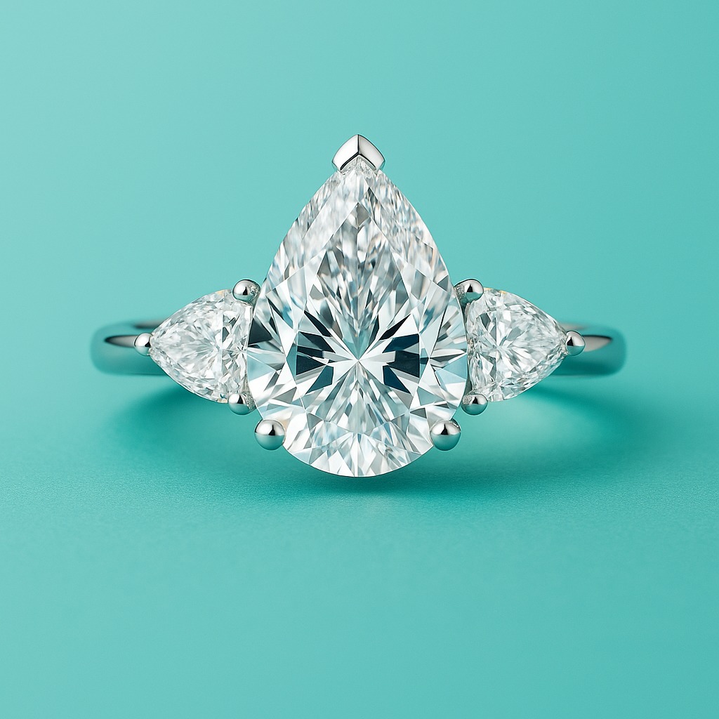 This ring combines sophistication and exclusive design, featuring a 3.0-carat central moissanite in 