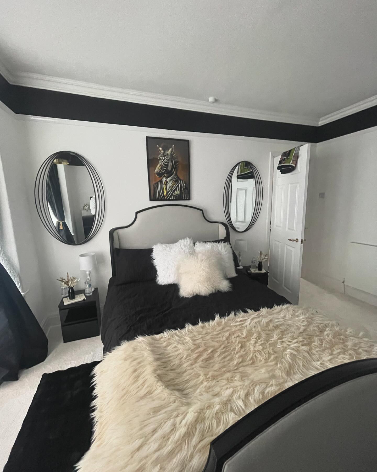 Cozy vibes in our dream bedroom ðŸ˜ Loving the luxe feel of our #featherandblack Evangeline bed, pe