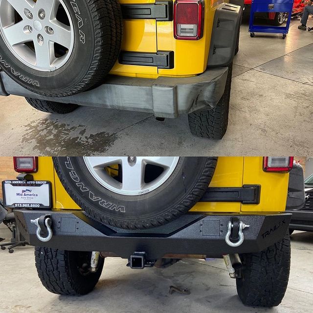 Upgraded #TrailFX rear bumper on this Wrangler ðŸ‘
ðŸ“·: @dsprodetailing 
#cincinnati #ohio #shoplo