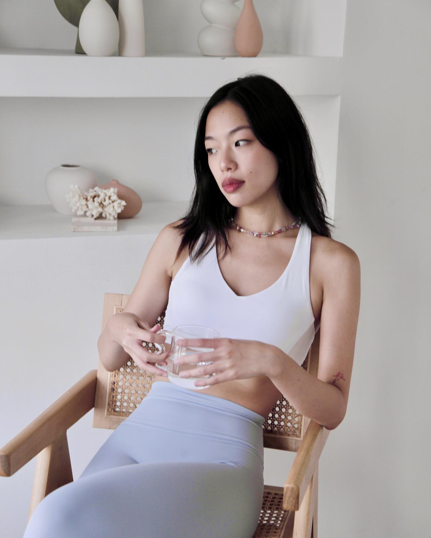 One of kyn’s favorite mismatched combi 🤍💙 Shop Niki Bra in Dove and Brie Leggings in Sky