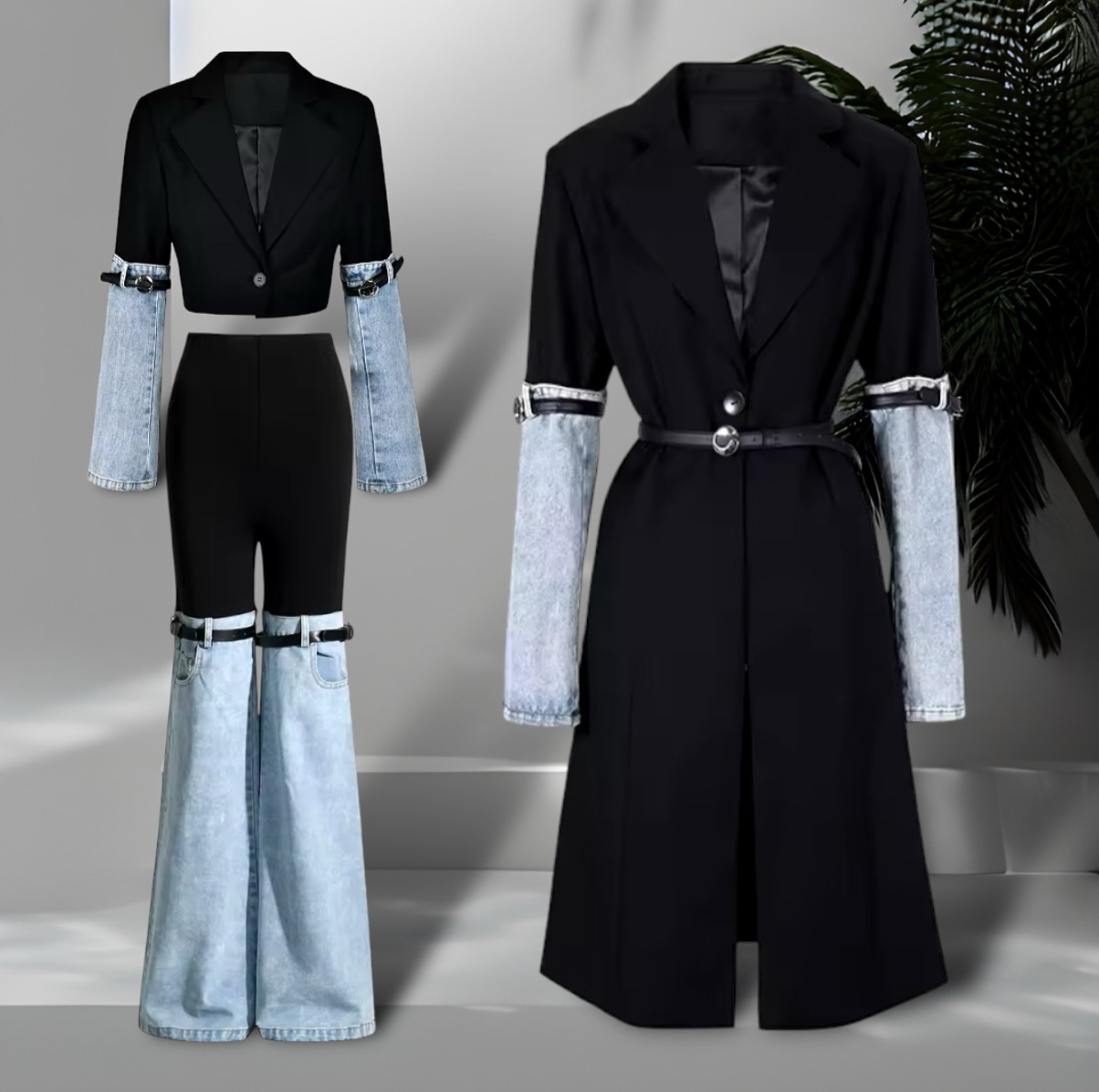 Fashion Denim Patchwork Three Pieces Set. Available in various sizes. 
.
#jeyboutique
#collaboratoon